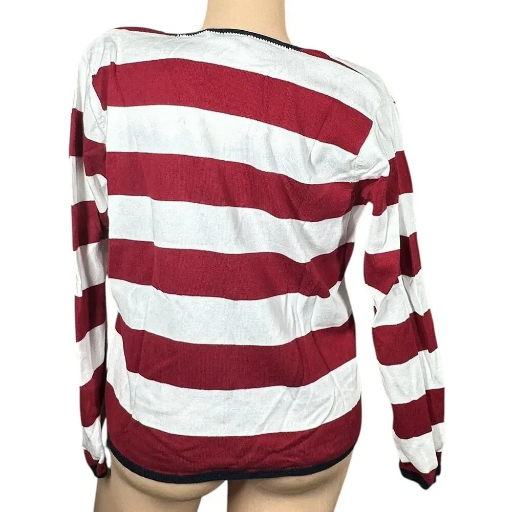 Vtg TALBOTS‎ Red White Blue Stars Stripes 2 Pc Cardigan Sweater Set Patriotic S